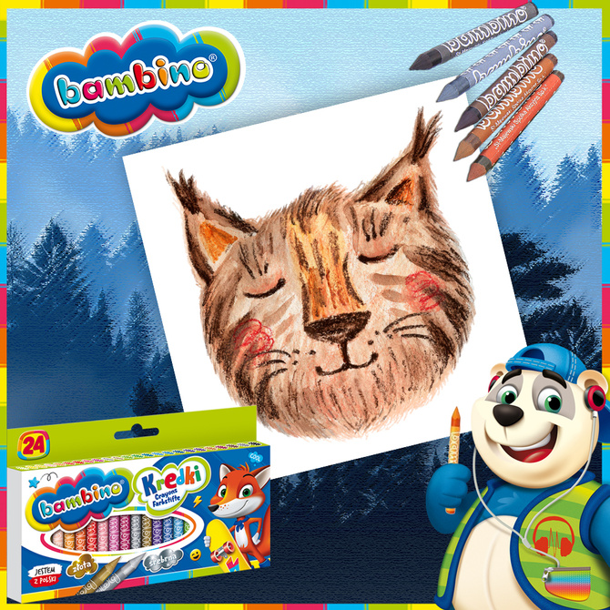Kredki świecowe glinka kaolinowa + temperówka 24 kolory BAMBINO