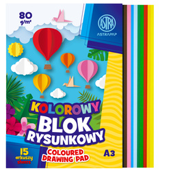Blok rysunkowy kolorowy A3 15 kartek 80g/m2 ASTRA