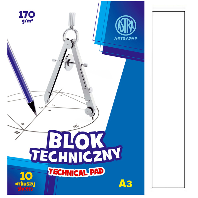 Blok techniczny A3 biały 10 kartek 170g/m2 ASTRA