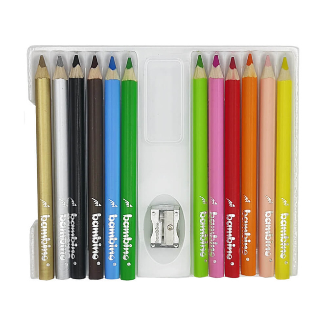 Kredki ołówkowe trójkątne grube JUMBO 12 kolorów +temperówka BAMBINO