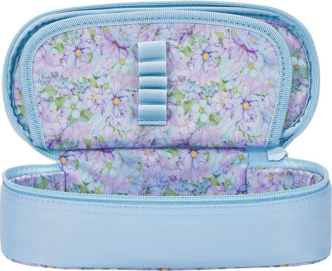 Piórnik kosmetyczka etui usztywniany z klapką błękitny Flowers OXFORD