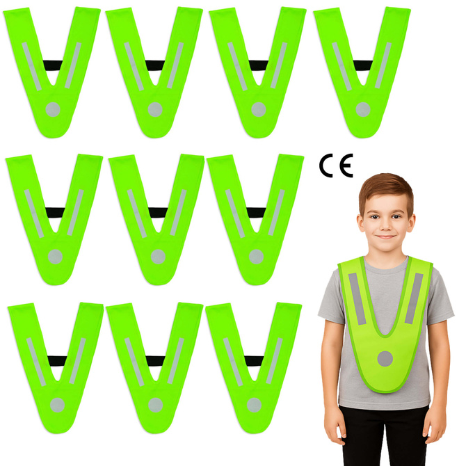 Szelki odblaskowe ostrzegawcze dla dzieci i młodzieży zielone 10 sztuk