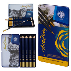 Zestaw ołówek 12szt 8B do 3H do szkicowania metalowym etui Art&Hobby ASTRA