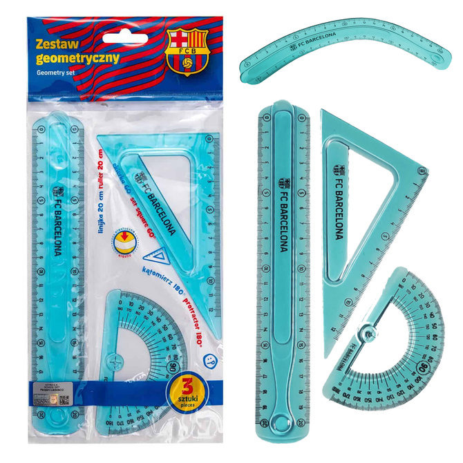 Zestaw geometryczny elastyczny linijka kątomierz ekierka FC Barcelona ASTRA