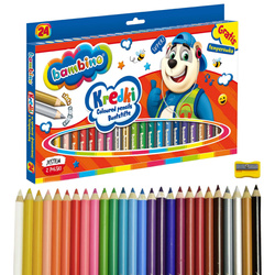 Kredki ołówkowe grube Jumbo 24 kolorów + temperówka BAMBINO