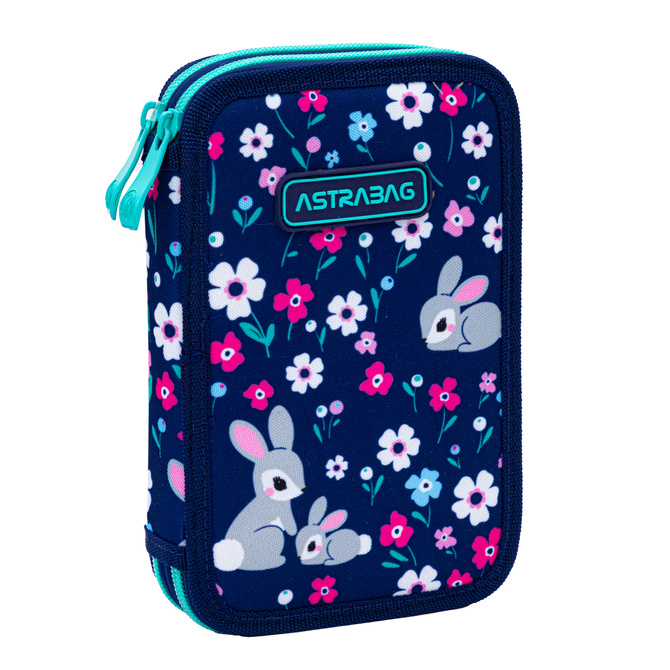 Piórnik podwójny dwukomorowy z wyposażeniem 32el Baby Bunny AC21 ASTRA