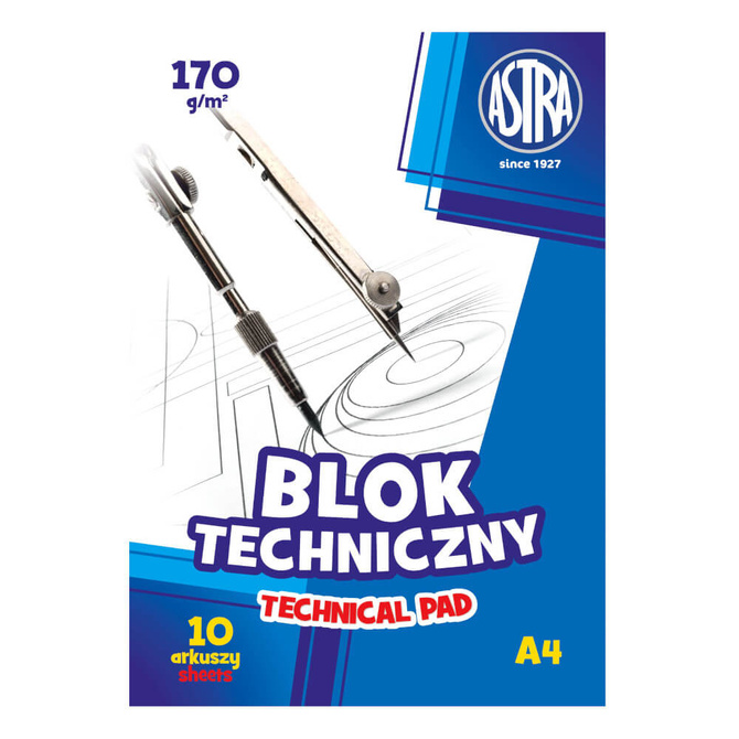 Blok techniczny biały A4 10 kartek 170g/m2 ASTRA