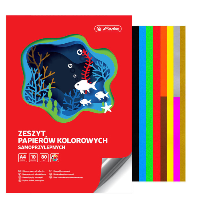 Kolorowy papier samoprzylepny wycinanka A4 10 kolorów 80g/m2 HERLITZ