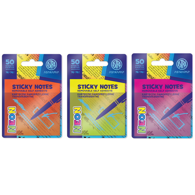 Karteczki samoprzylepne transparentne 75x75mm 50k Neon Line ASTRA