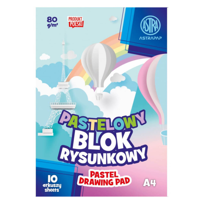 Blok rysunkowy pastelowy A4 10 kartek 80g/m2 ASTRA