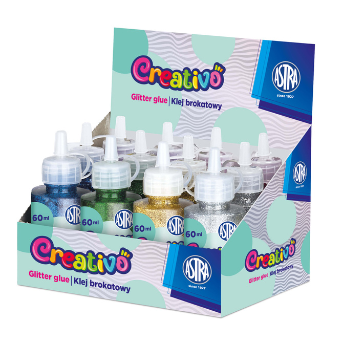 Zestaw klej brokatowy z brokatem XXL w tubce 6 kolorów 12szt po 60ml ASTRA