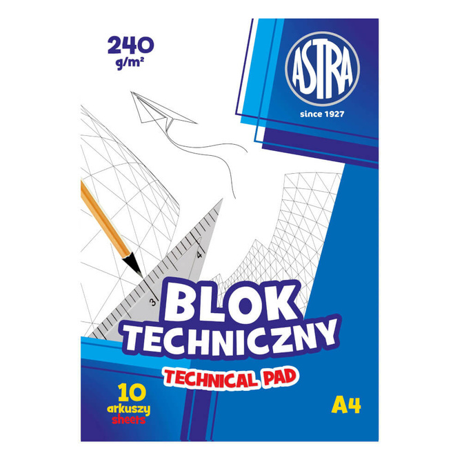 Blok techniczny biały A4 10 kartek 240g/m2 ASTRA