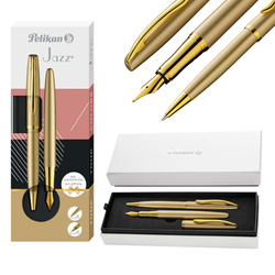 Zestaw pióro wieczne + długopis prezent złoty Gold Jazz Noble PELIKAN