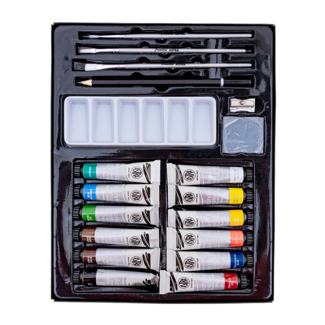 Zestaw artystyczny farby akrylowe pędzle 19el na prezent Art&Hobby ASTRA