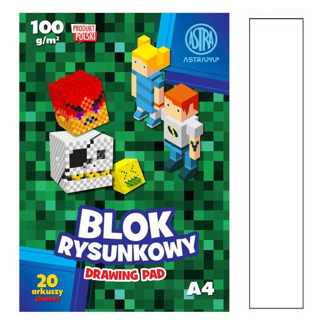 Blok rysunkowy biały A4 20 kartek Minecraft 100g/m2 ASTRA
