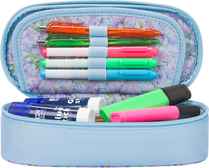 Piórnik kosmetyczka etui usztywniany z klapką błękitny Flowers OXFORD