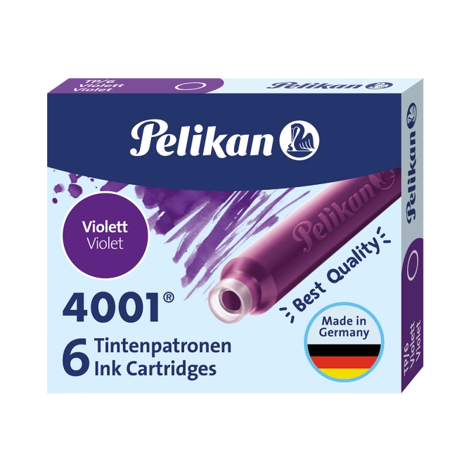 Naboje wkłady pióra wiecznego atramentowe krótkie 4001 fiolet 6szt PELIKAN