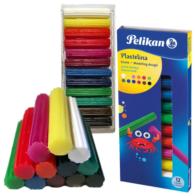Plastelina szkolna przedszkolna 12 kolorów 95g PELIKAN