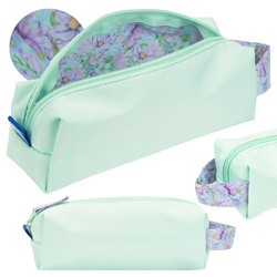 Piórnik kosmetyczka etui saszetka miętowy kwiatki flowers OXFORD