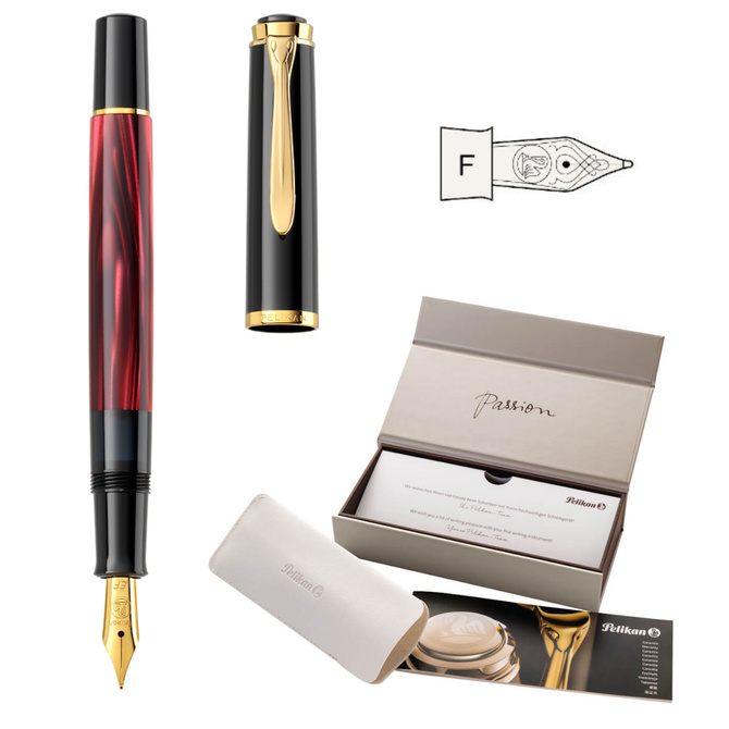 Pióro wieczne Classic M200 F Red Marbled na prezent premium FWI PELIKAN