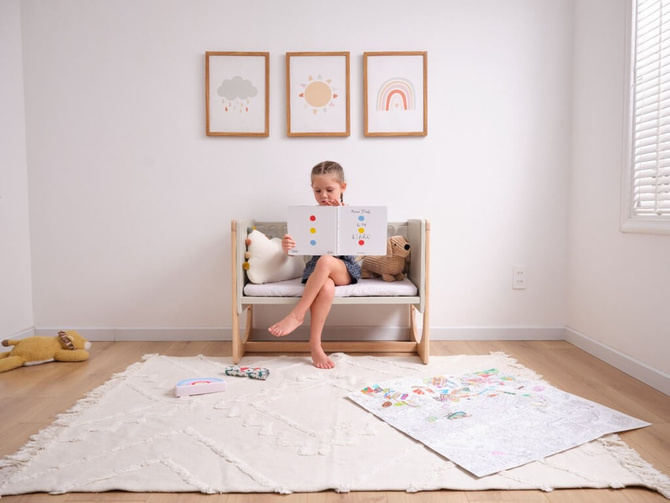 Łóżeczko drewniane dostawne 4w1 dostawka sofa biurko HATO GEUTHER