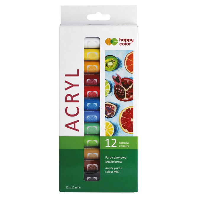 Farby akrylowe w tubce zestaw 12 kolorów x 12ml HAPPY COLOR