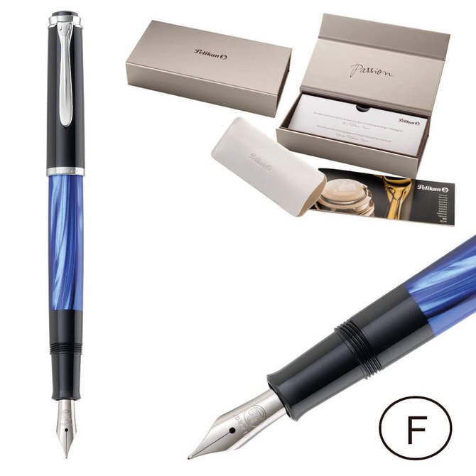 Pióro wieczne Classic M205 F Blue Marbled na prezent premium FWI PELIKAN