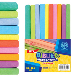 Bibuła marszczona krepina 20g/m2 zestaw 10 kolorów 25x200cm pastelowa ASTRA