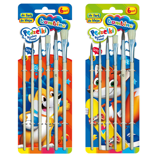 Pędzle pędzelki szkolne 2/4/6/8/10/12 6 sztuk BAMBINO