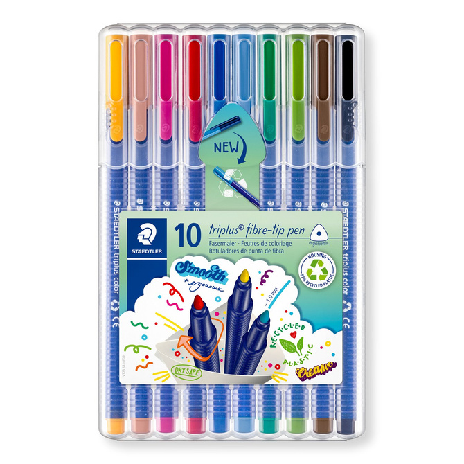 Pisaki flamastry mazaki trójkątne plastikowym etui Triplus 10szt STAEDTLER