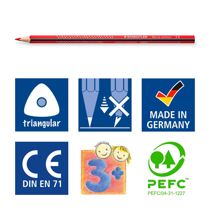 Kredki ołówkowe trójkątne 12 kolorów Wopex Noris colour STAEDTLER