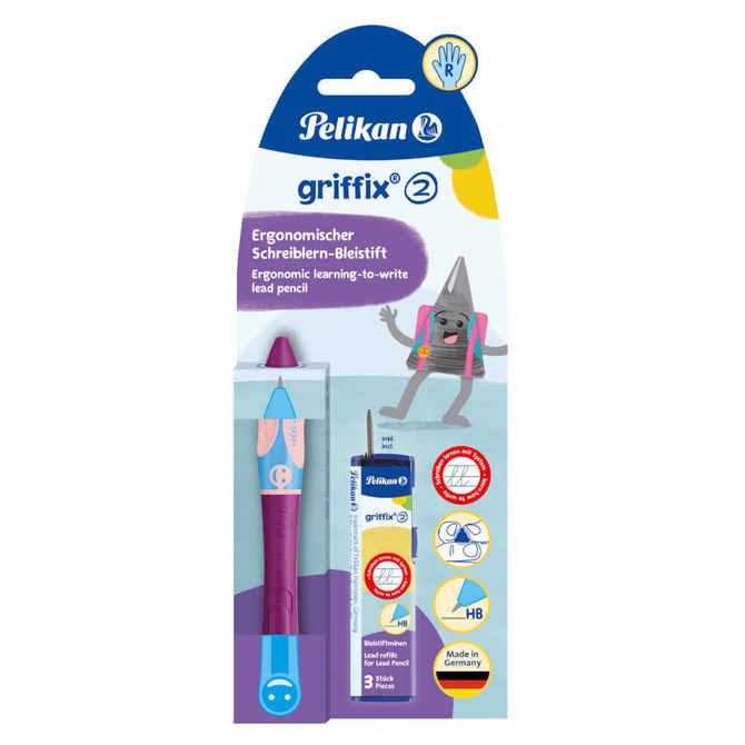 Ołówek Griffix 2 nauki pisania Praworęczny +3 wkłady Sweet Berry PELIKAN