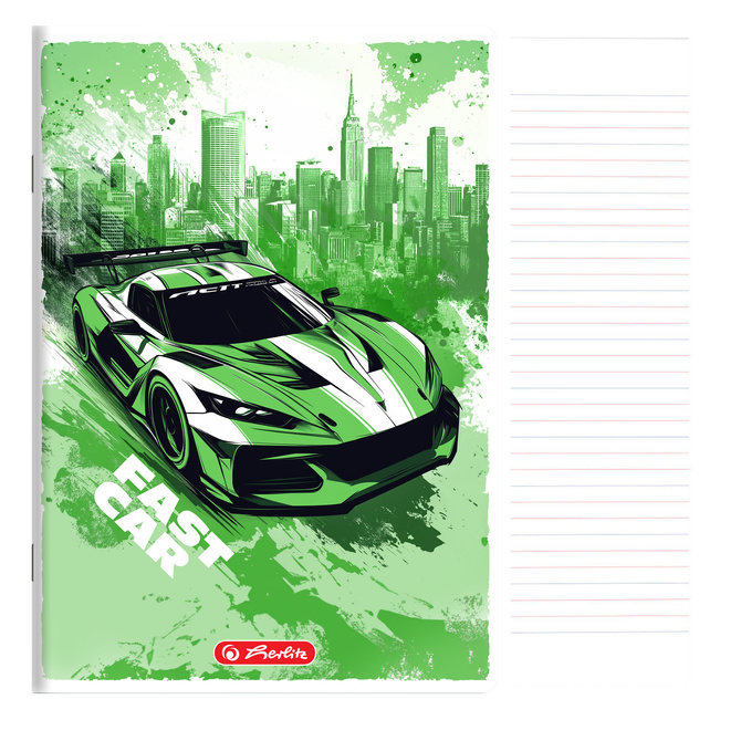 Zeszyt A5 32 kartki podwójna linia kolorowa 3linie 70g/m2 Fast Car HERLITZ