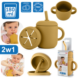 Kubek silikonowy niewysypek ze słomką pokrywką na przekąski 2w1 180ml REER