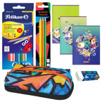 Wyprawka szkolna do szkoły piórnik zeszyty kredki 7el. PELIKAN