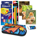 Wyprawka szkolna do szkoły piórnik zeszyty kredki 7el. PELIKAN HERLITZ