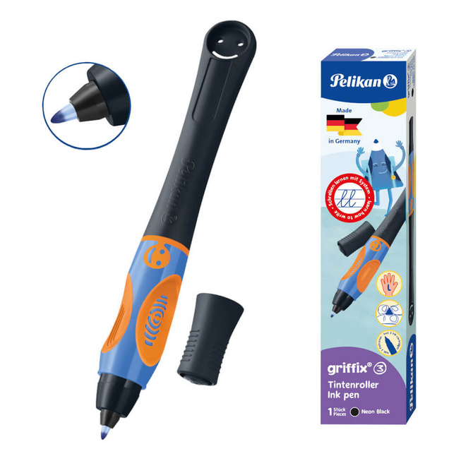 Pióro kulkowe Griffix 3 dla dzieci leworęcznych czarne Neon Black PELIKAN
