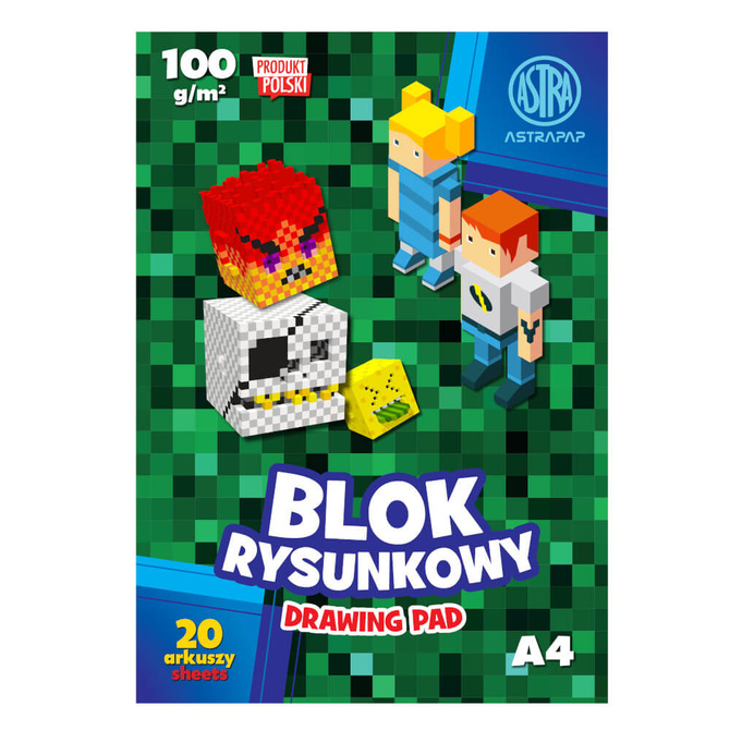Blok rysunkowy biały A4 20 kartek Minecraft 100g/m2 ASTRA