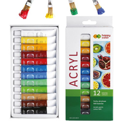 Farby akrylowe w tubce zestaw 12 kolorów x 12ml HAPPY COLOR