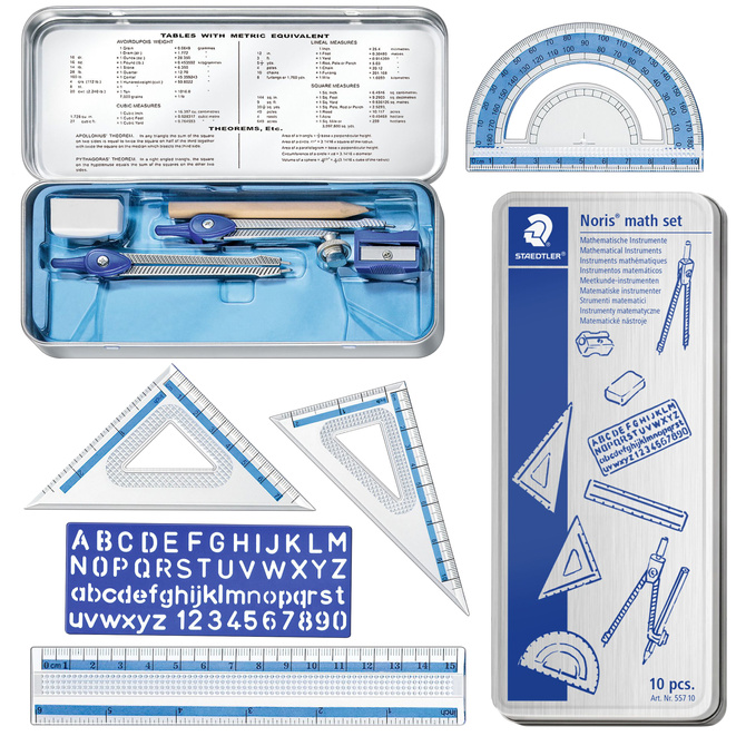 Zestaw geometryczny kreślarski cyrkiel ekierka metalowe etui 10el STAEDTLER