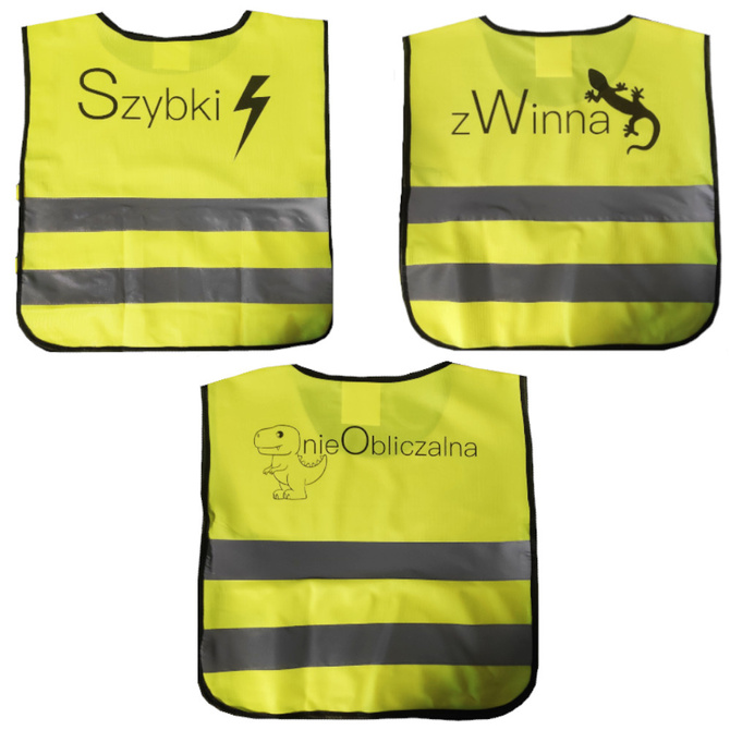 Kamizelka odblaskowa z własnym nadrukiem dla dzieci młodzieży logo napis