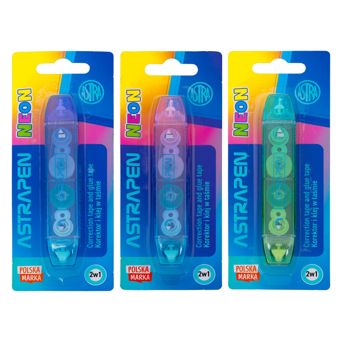 Korektor i klej w taśmie 5mm 2w1 korektor 6m klej 4,5m Neon Line ASTRA