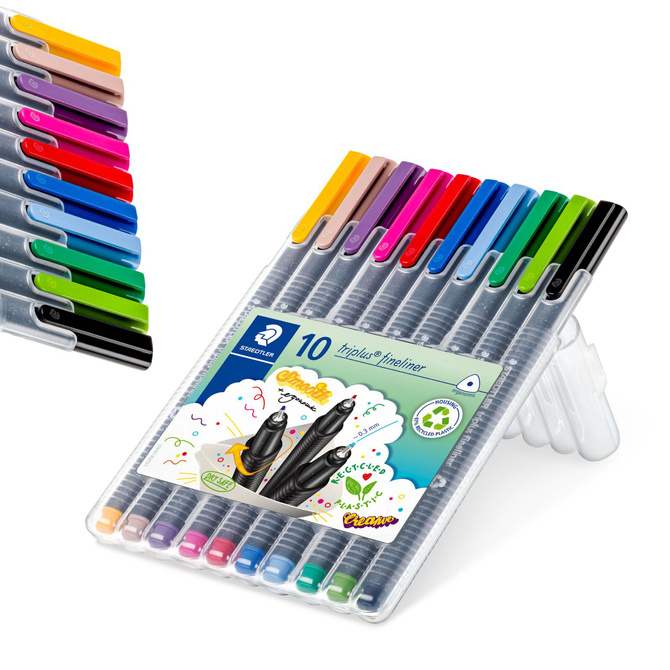 Cienkopisy trójkątne linia 0,3mm w platikowym etui Triplus 10szt STAEDTLER