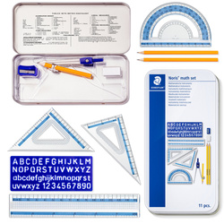 Zestaw geometryczny kreślarski cyrkiel ekierka metalowe etui 11el STAEDTLER