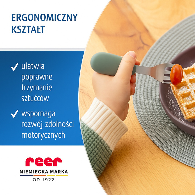 Zestaw komplet sztućców dla dzieci z stali nierdzewnej i silikonu 3el REER