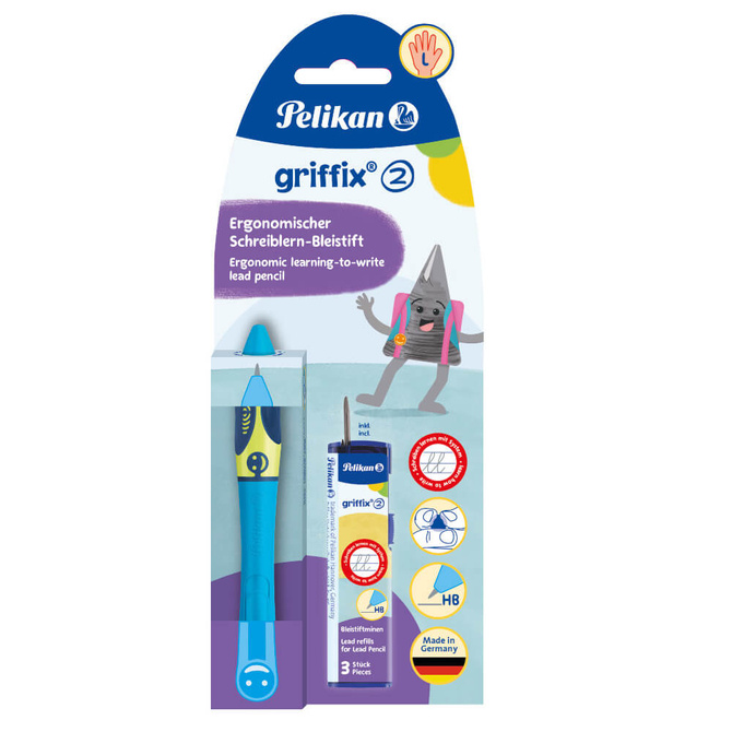 Ołówek Griffix 2 nauki pisania Leworęczny +3 wkłady Neon Fresh Blue PELIKAN