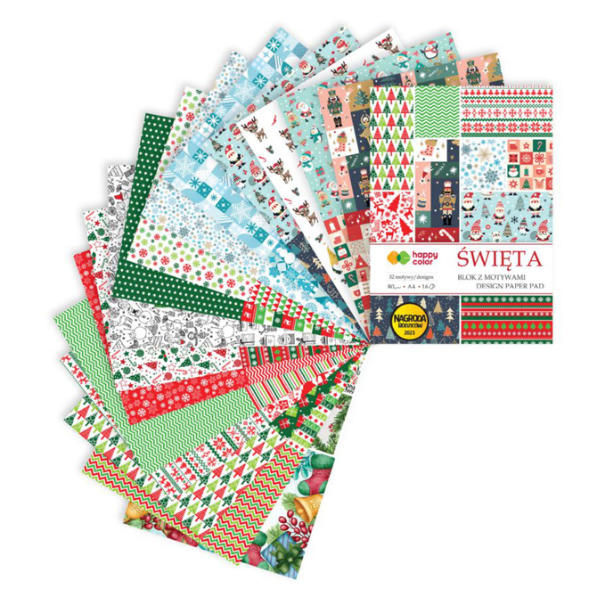 Blok kreatywny święta świąteczny 16 arkuszy A4 32 wzory HAPPY COLOR