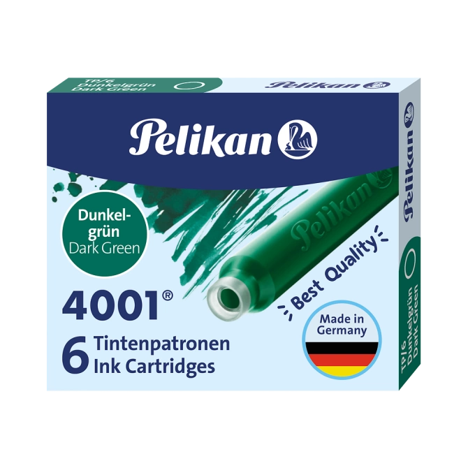 Naboje wkłady pióra wiecznego atramentowe krótkie 4001 zielone 6szt PELIKAN