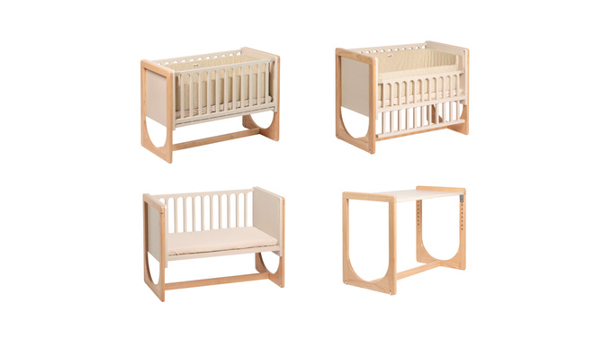 Łóżeczko drewniane dostawne 4w1 dostawka sofa biurko HATO GEUTHER