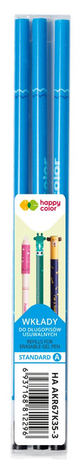 Wkłady do długopisu wymazywalnego ścieralnego niebie 0,5mm 3szt HAPPY COLOR